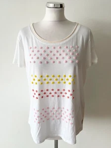 MARCCAIN WHITE BEAD & SEQUINNED SCOOP NECK SHORT SLEEVE T SHIRT SIZE N4 UK 14/16 - Picture 1 of 5