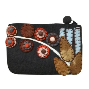 Bolsa con cremallera de otoño flores de fieltro de lana hecha a mano - Imagen 1 de 10