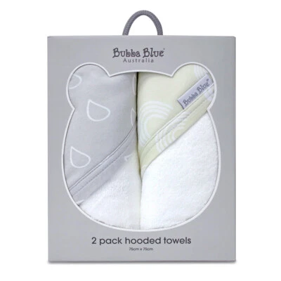 2PK Bubba Blue Bamboo Cotton 6.75x75cm Nordic Hooded Towel Baby 0-12m Grey/Sand - image 1 of 4