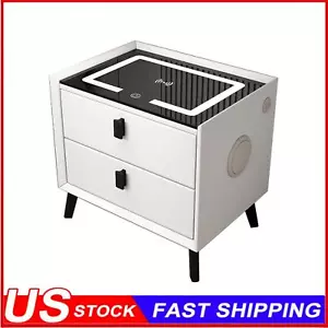 Smart Bedside Table w/ Wireless Charging LED Light Fingerprint Lock Bluetooth - Picture 1 of 4