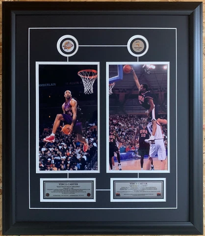 Toronto Raptors Vince Carter Dual Pictures Slam Dunk Framed With Pins & Plaque Cover