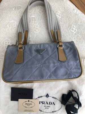 PRADA Nylon Shoulder Bag Tote Bag Auth Blue Brown Gray Medium Women Italy 118321 - Image 1 of 4