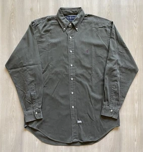 Camisa De Colección Ralph Lauren Abotonada Verde Oliva Peso Pesado 100% Algodón Med - Imagen 1 de 3