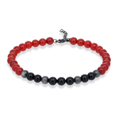 Gun Metal Red Adjustable Bead Bracelet - 6 MM Wide, 8.5 Inches Length with Lobst - Image 1 of 4