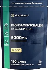 HORBÄACH Flohsamenschalen Kapseln 5000mg mit Acidophilus | 120 Vegane Stk