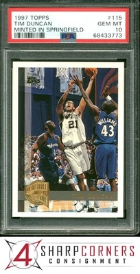 1997 TOPPS #115 TIM DUNCAN RC HOF MINTED IN SPRINGFIELD PSA 10 - Image 1 of 4
