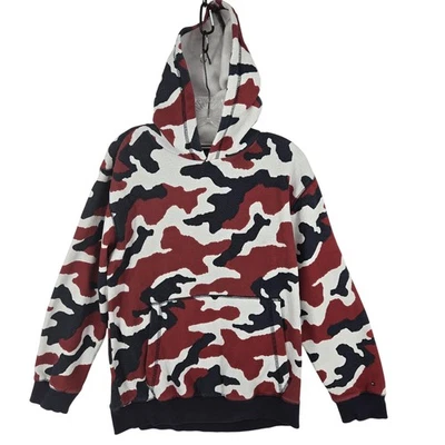 Tommy Hilfiger Hoodie Mens XL Red Black White Camo Pullover Fleece Sweatshirt - Image 1 of 4