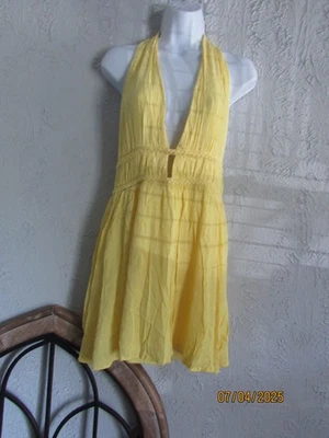 Derek Heart nwot sz M daffodil yellow rayon gauze halter mini dress embroidered - Image 1 of 4