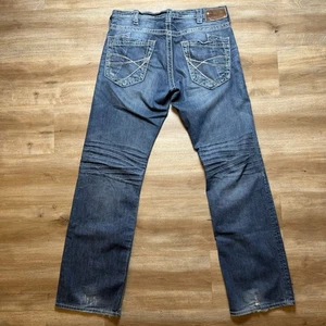 Silver Jeans Men 32x34 Blue Zac Bootcut Stretch Destroyed Rockstar Thick Stitch - Picture 1 of 15
