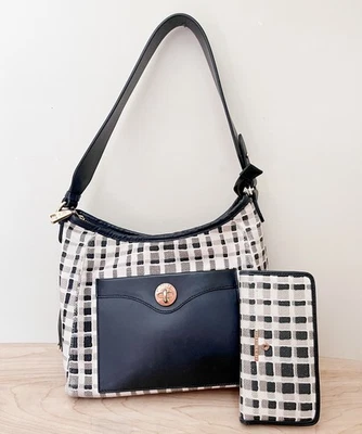 Spartina 449 Reed Handbag & Wallet Linen + Leather Black White Daufuskie Island - Image 1 of 4