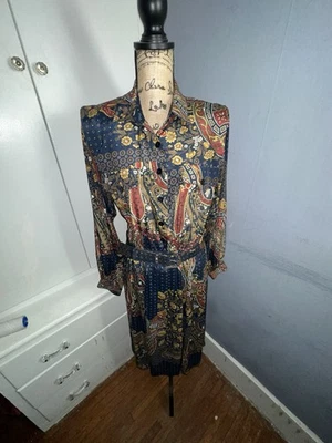 Vestido midi Leslie Faye vintage com cinto tamanho 14P floral elegante clássico chique - Imagem 1 de 4