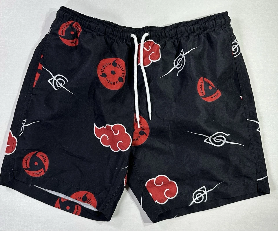 Naruto Shippuden Akatsuki Cloud Sharingan Swim Trunks Shorts Men’s M Black Red  - Image 1 of 4
