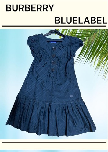 Abito Burberry blu etichetta check nero manica corta