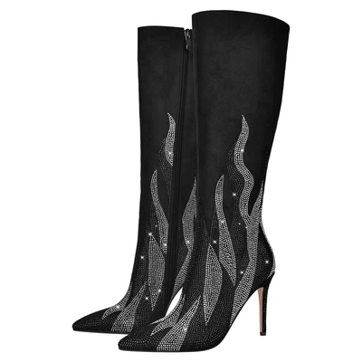 Botas de tacón alto con estrás de punta puntiaguda y rodilla para mujer con cremallera Stilettos US8 Foto 1 de 4