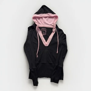 VTG Derek Heart Jrs. M Black Pink Pocketed  Pullover Hoodie Y2K Skater Athletic - Picture 1 of 9