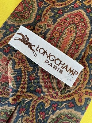 Auténtica corbata LONGCHAMPS PARIS diseño floral cachemir en azul 100 % seda Foto 1 de 4