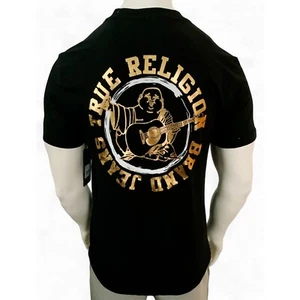 NUEVO CON ETIQUETAS TRUE RELIGION PRECIO DE VENTA SUGERIDO POR EL FABRICANTE $59.99 HOMBRE NEGRO CUELLO REDONDO MANGA CORTA CAMISETA TALLA S XL - Imagen 1 de 6