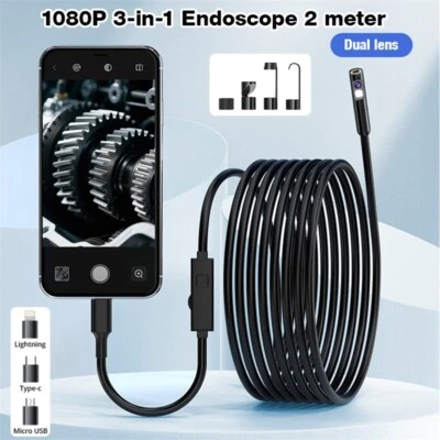 KERUI 2M Dual Lens Snake Endoscope Borescope Inspection Camera Scope for iPhone iPad