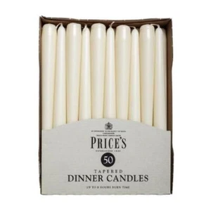 Prices Dinner Candles 25cm Unscented 50 Bulk Pack 7 Hour Burn Dripless Ivory - Picture 1 of 2