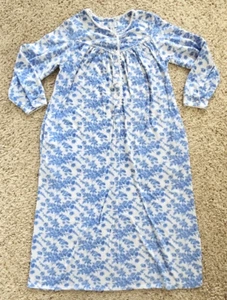 Lanz Of Salzburg Fleece Nightgown Medium Blue Roses Modest Chic Cottagecore - Picture 1 of 20