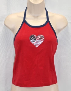 Old Navy Girls Red Halter Top American Flag Heart Image Size 12 100% Cotton NWOT - Picture 1 of 3
