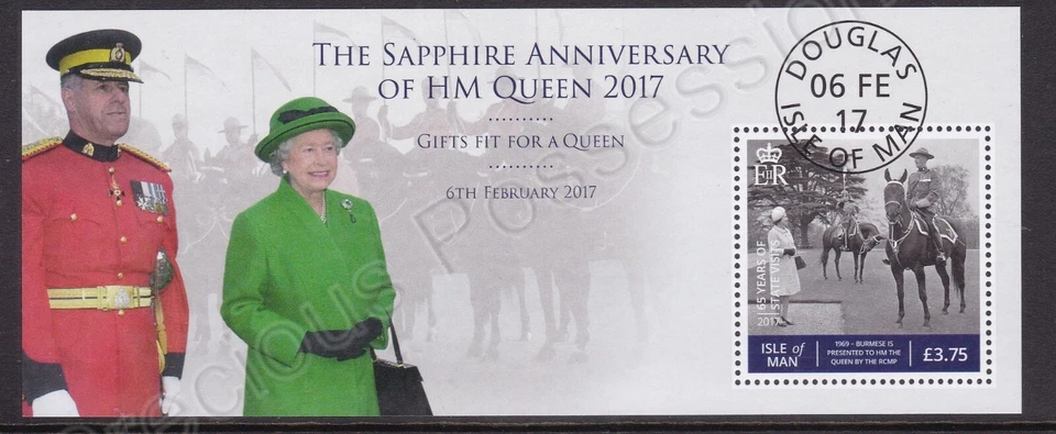 SG MS2186 ISLE OF MAN USED STAMP SHEET 2017 SAPPHIRE ANNIVERSARY ACCESSION QEII - Image 1 of 1