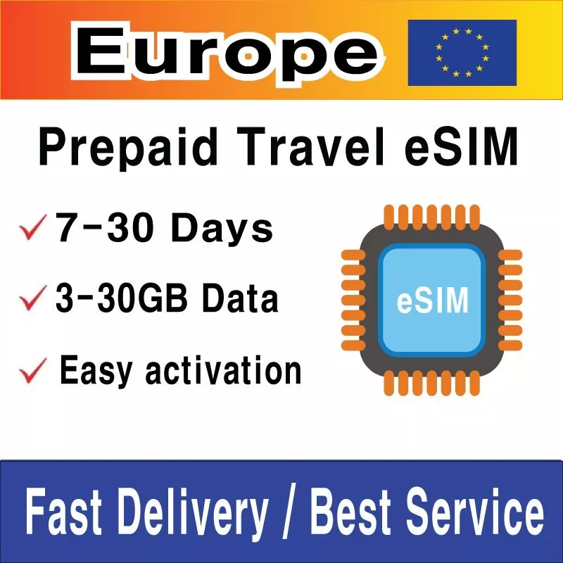 (eSIM) Europe Travel SIM Card, 31 Countries | 3-30GB | 7-30 Days | QR code - Image 1 of 4