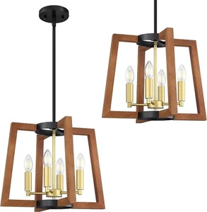 SEENMING HOUSE 2 Pack 4 Light Farmhouse Hanging Black Pendant Light Fixture F211 - Picture 1 of 2