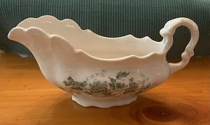 Antique Homer Laughlin Porcelain Colonial Gravyboat with Green Floral Design - Picture 1 of 6
