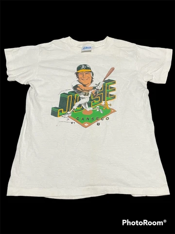 Vintage Salem 1989 MLB Jose Canseco Oakland A's Caricature T-Shirt White Youth L Cover