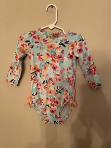 Ruffle Butts Rashguard Swimsuit, Blue with Orange Floral, 18-24 Mos, Pre-own - Picture 1 of 3