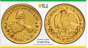 1958/7 MO FH/GF MEXICO 1/2 ESCUDO GOLD COIN PCGS AU58 - Picture 1 of 4