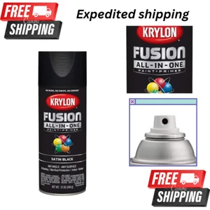 Krylon Fusion All-In-One Spray Paint for Indoor/Outdoor  Use Satin Black 12 OZ - Picture 1 of 5