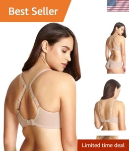 Elegant Women's T-Shirt Bra 32F in Champagne with Swiss Embroidery Detail - Picture 1 of 6