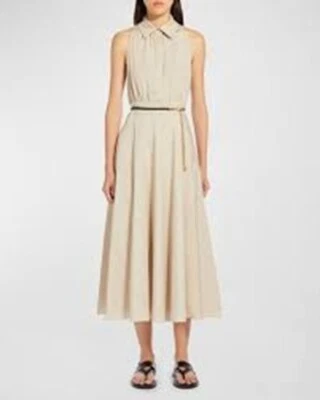 全新带标签 Max Mara Studio Adepto 皮带棉质府绸迷笛连衣裙 12 码 MSRP $665 — 第 1/4 张图片