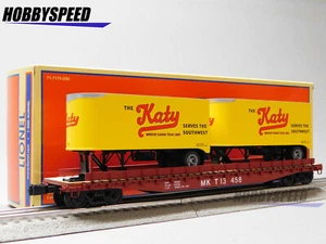 LIONEL MKT KATY 50' TOFC FLATCAR W/2 20' TRAILERS O GAUGE train car 2426720 NEW - Picture 1 of 9