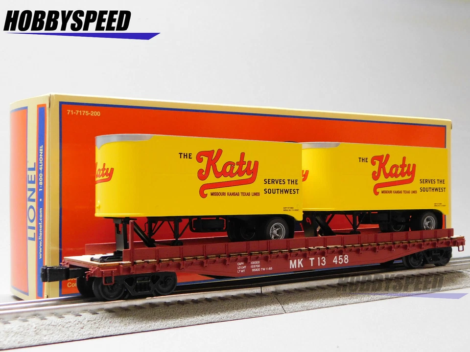 Lionel 2426720 O Missouri Kansas Texas 50' TOFC Flatcar with 20' Trailers
