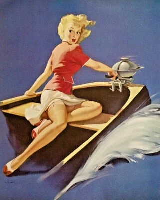 SUPER SALE Large Canvas SEA WORTHY pinup ELVGREN pin-up SHEER STOCKINGS Up SKIRT - Image 1 of 4