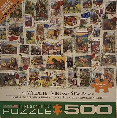 EuroGraphics USA Wildlife Vintage StampsJigsaw Puzzle 500 Piece - Image 1 of 4