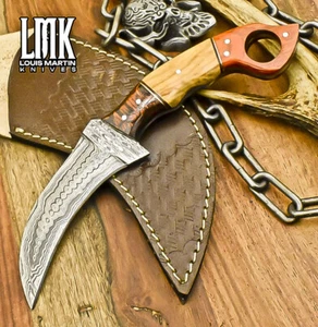 LMK Hand Forged Handmade Karambit Knife Ladder Damascus Olive Wood Survival - Picture 1 of 9