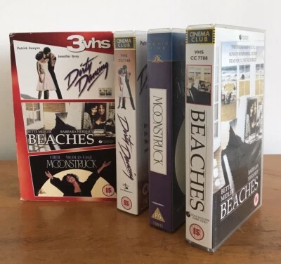 VHS Video Tapes x3 Bundle Triple Box Set Moonstruck Beaches Dirty Dancing VGC  - Image 1 of 4