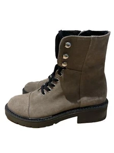 Botas de combate AllSaints de gamuza polvorienta con cordones en beige talla US 7 - Imagen 1 de 6