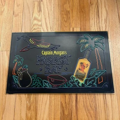"Letrero de pared transparente de vidrio Captain Morgan Parrot Bay 1998 vintage placa 22x13""" Foto 1 de 4