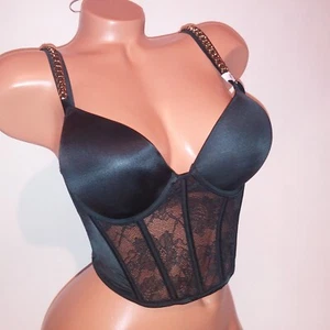 Victoria's Secret BH Bombshell Push-up 32D schwarz gold Kettenriemen Glitzer Add 2 Cup - Bild 1 von 9