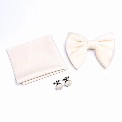 Juego de pañuelos de pajarita de terciopelo preatada con bolsillo cuadrado para boda Foto 1 de 3