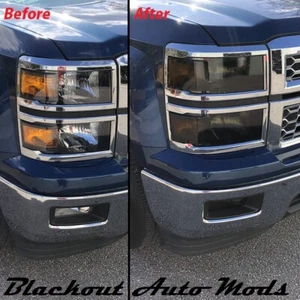 2014-15 Chevy Silverado Head Light Blackout Kit Smoked Vinyl Overlay Precut - Picture 1 of 4