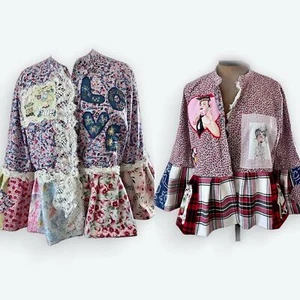 Handcrafted reversible floral jacket hand embroidered embellishments ruffle lace - Picture 1 of 16