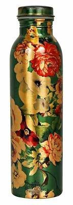 Botella Cobre Diseño Flor Estampada (Verde) 1000 ml Foto 1 de 4