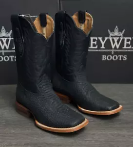 MEN'S REYWELT RODEO WESTERN VAQUERAS PYTHON PRINT BLACK MATE COWBOY BOOTS - Picture 1 of 7