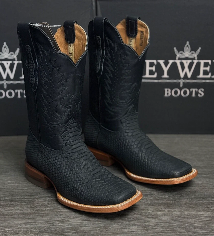 MEN'S REYWELT RODEO WESTERN VAQUERAS PYTHON PRINT BLACK MATE COWBOY BOOTS - Image 1 of 1